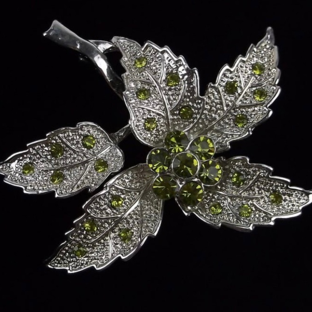 Vintage Rhinestone Leaf Brooch